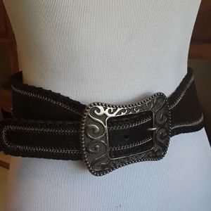 Black Leather Wide Western Belt